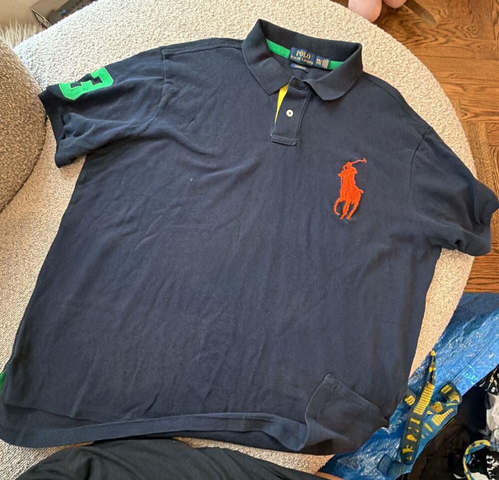 Ralph Lauren XXL Custom Fit Big Pony Navy Blue Polo Shirt Orange Green